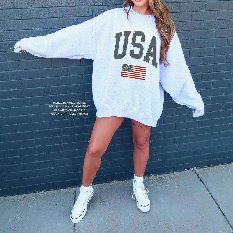 Retro Aesthetic USA Sweatshirt: Faded Vintage Flag Pullover