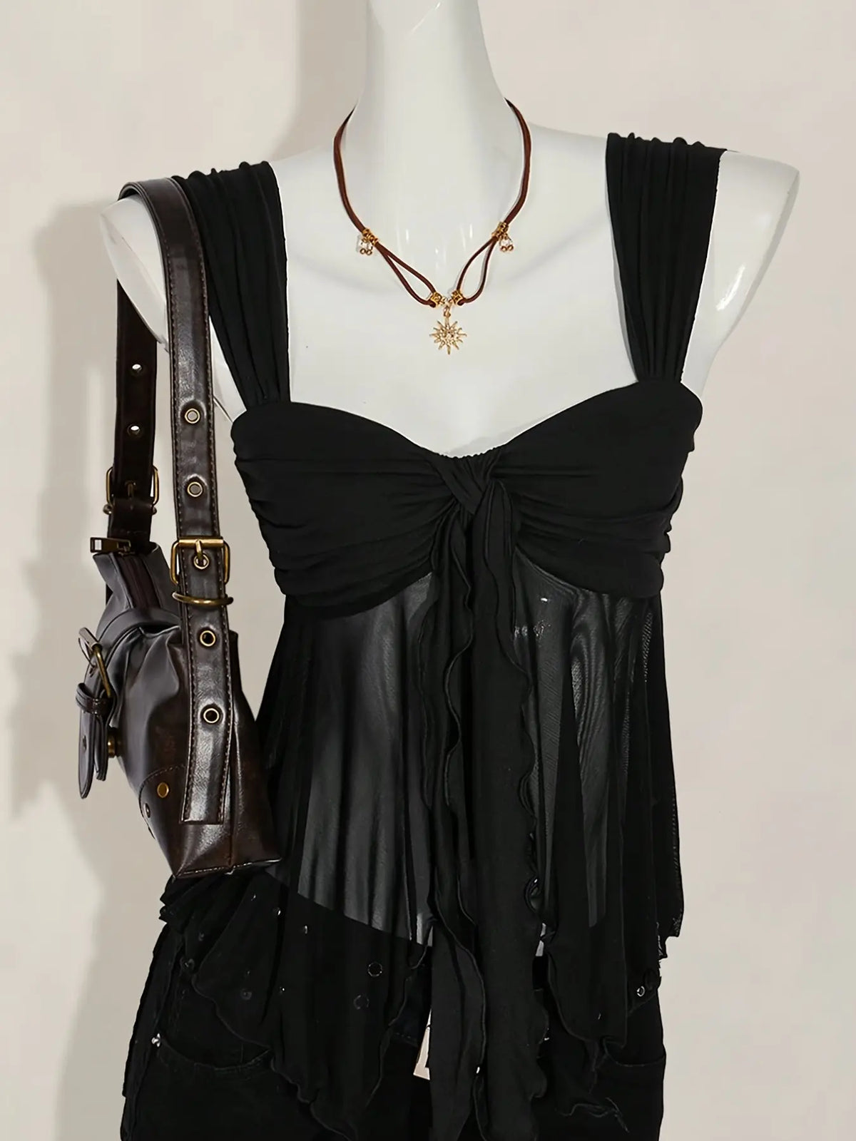 Floral Sheer Mesh Asymmetrical Hem Top for Summer Vacation Style