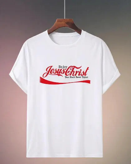 Pop Culture Parody: "Enjoy Jesus Christ" Vintage Soda Script Statement Tee