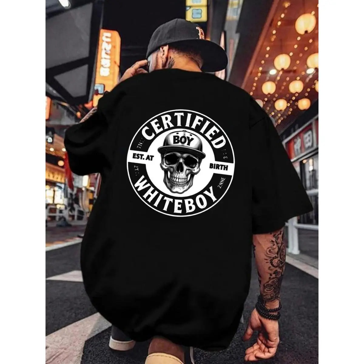 MadFits Black Certified Whiteboy Skull Graphic Tee Urban Lifestyle Back View