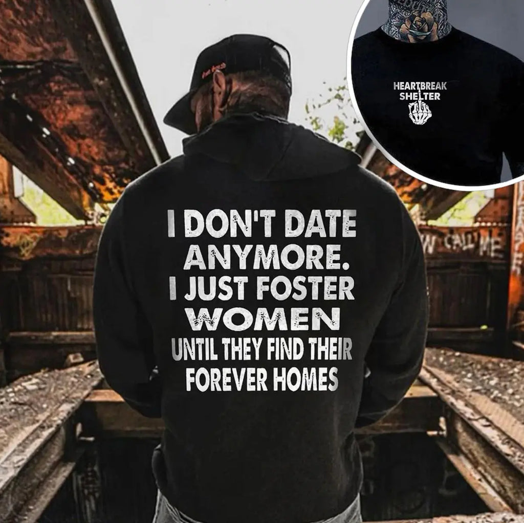 "Heartbreak Shelter" Two-Sided Sarcastic Hoodie - "Foster Women" Dark Humor Streetwear Pullover