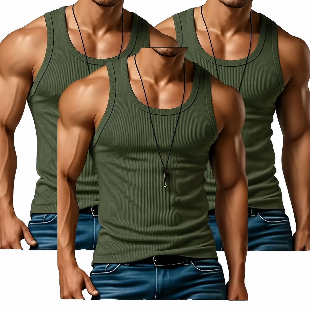 Men's Ribbed Knit Tank Top 3-Pack for Gym Training and Everyday Casual Style